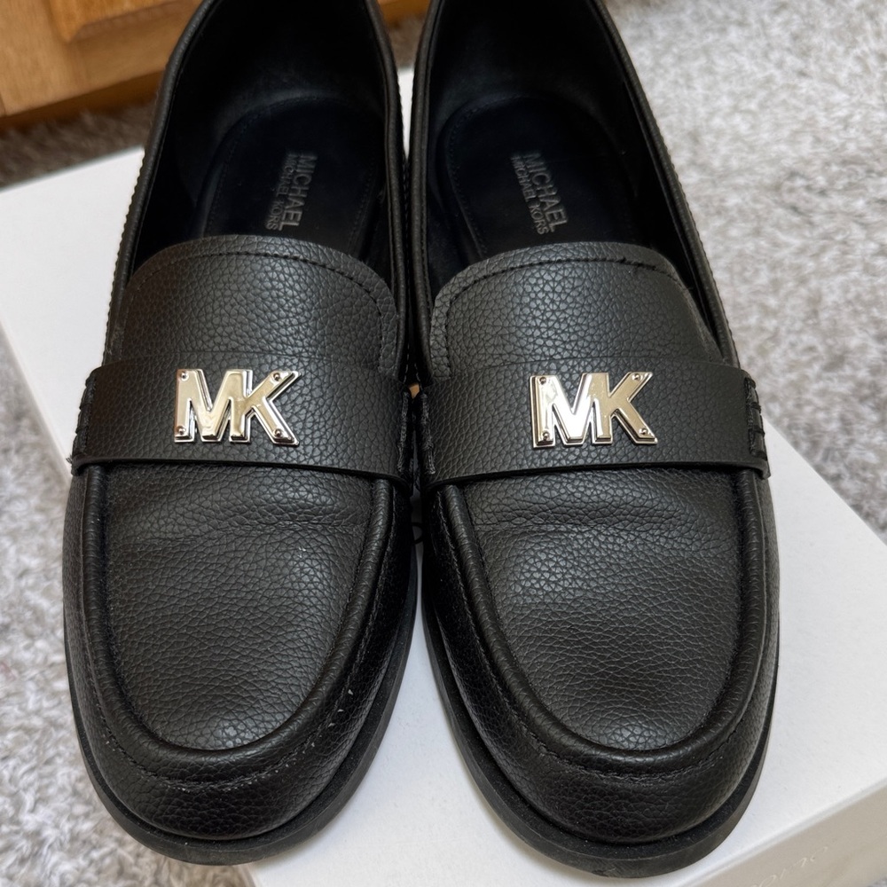 Michael Kors Black Leather MK Logo Loafers